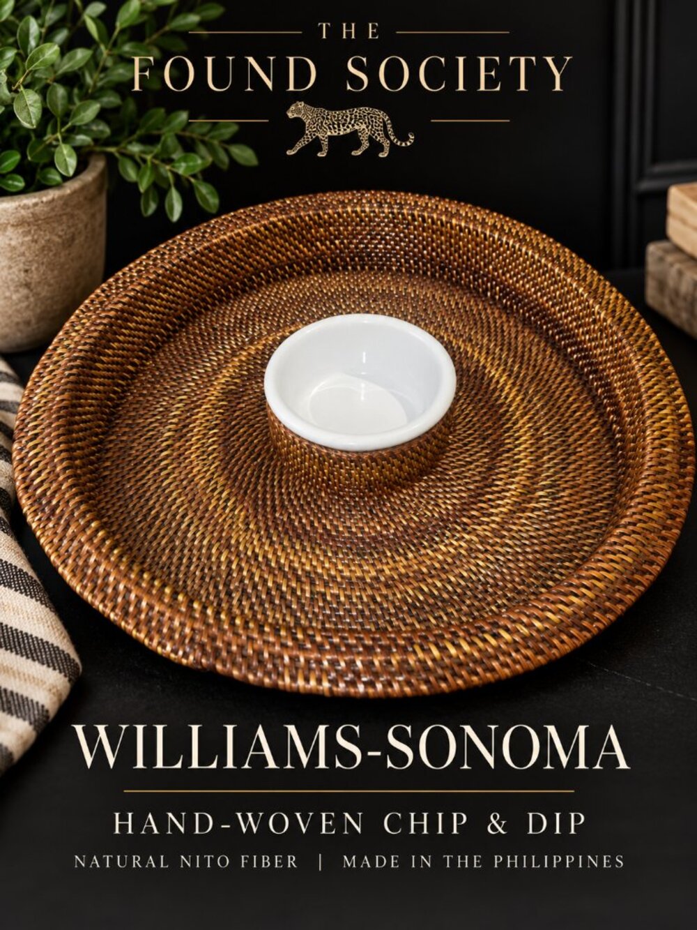 Williams Sonoma Nito Hand Woven Chip & Dip Platter Woven Serving Tray 16"